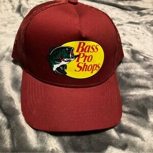 Bass Pro Shop Fisherman Snapback Dad Hat Burgundy Fish NWT